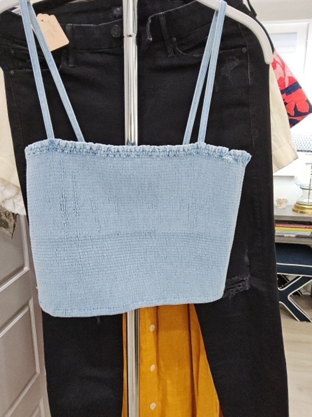 Alice + Olivia Light Blue Smocked Cropped Tank Top